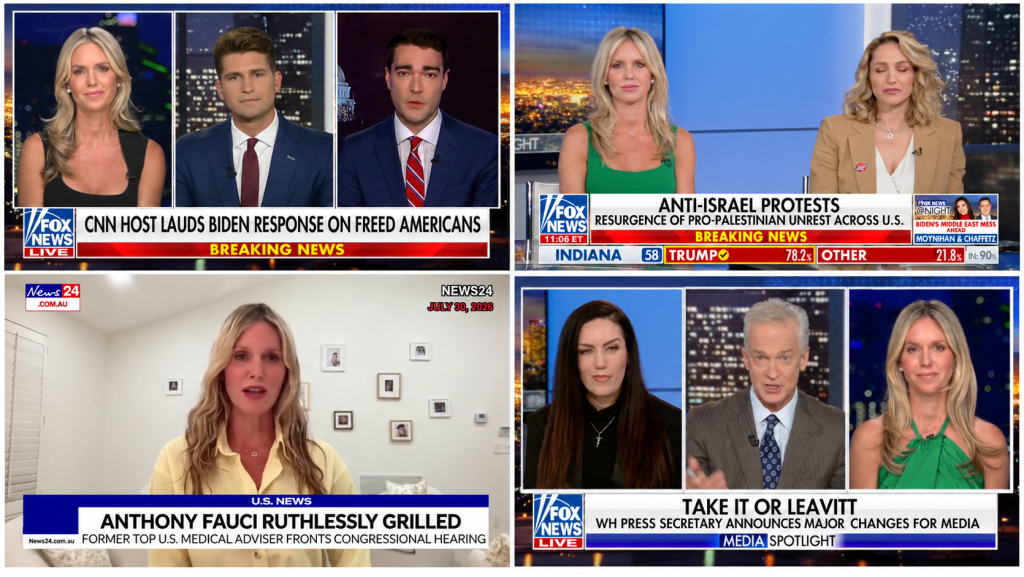 Collage of Brittney Hopper appearing as a television news commentator on Fox News and News24